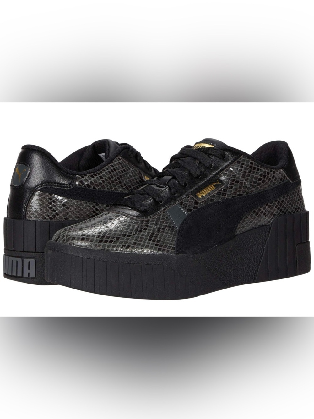 PUMA Cali Wedge Snakeskin Print Sneakers Black size 4